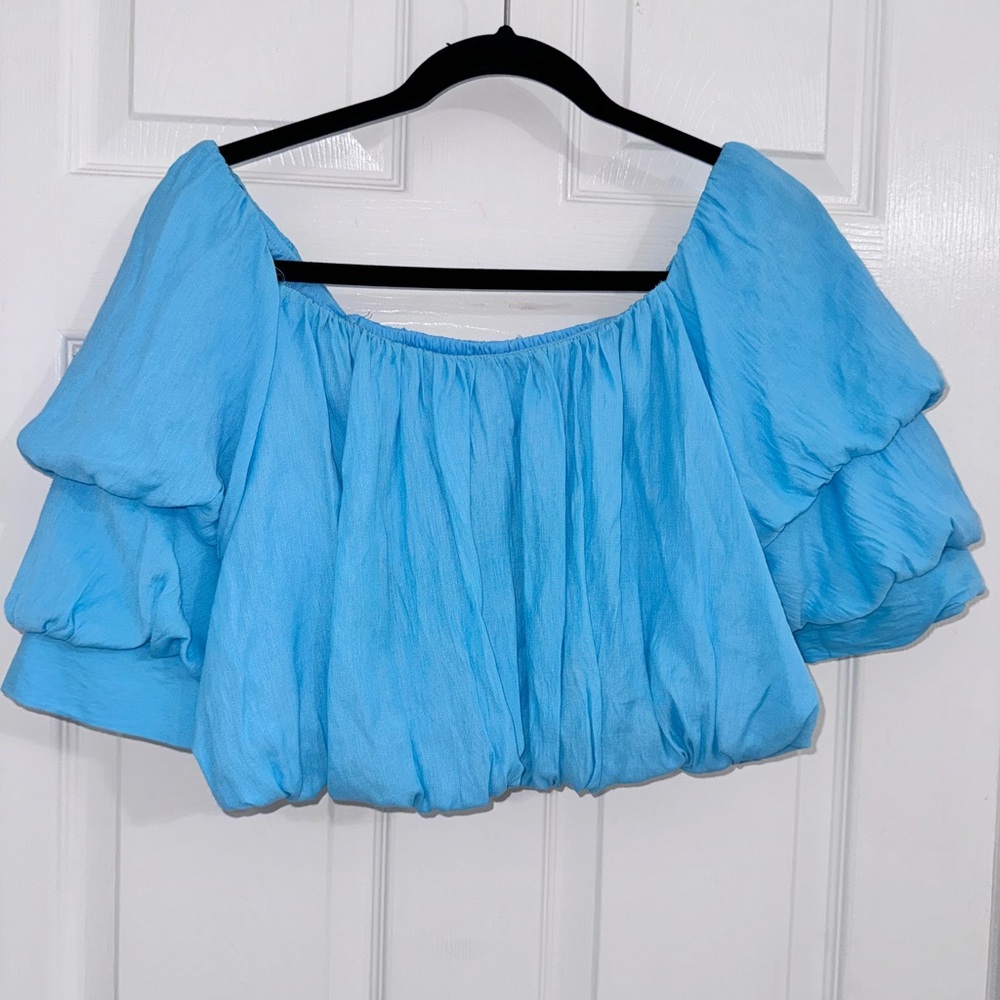 DO+BE Blue Ruffled Crop Blouse